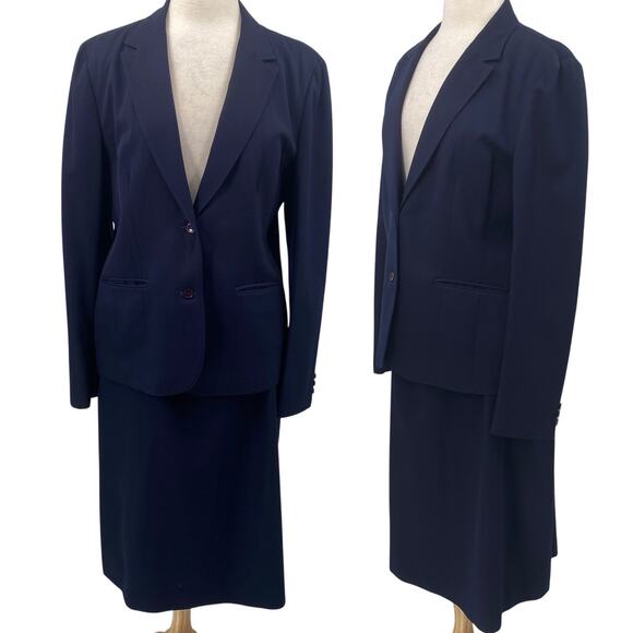 Vintage 80s Pendleton WoolSkirt Suit Set Over the Knee Pencil Navy Blue 10